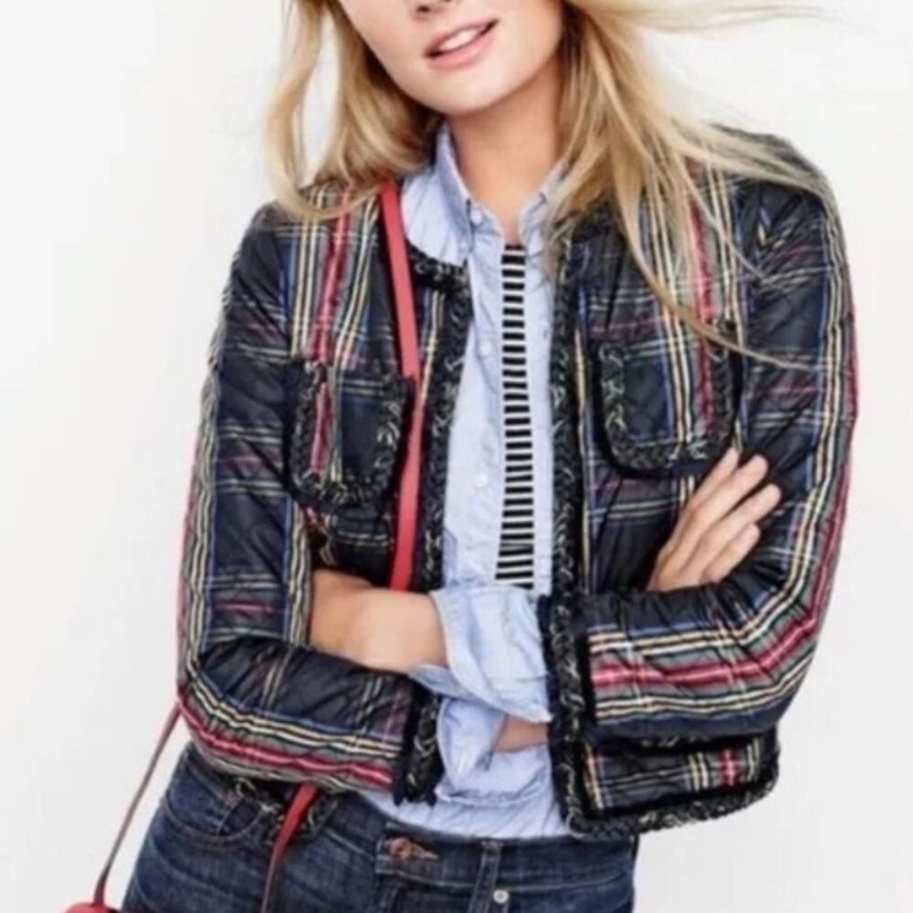 J. Crew Quilted Lady Jacket in Stewart Plaid 0 XS